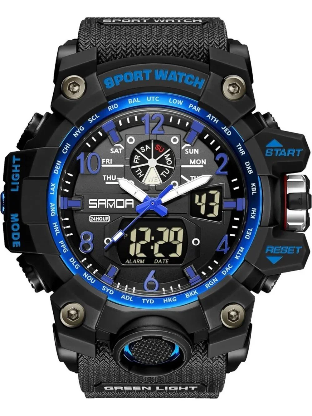Mens Black Blue Analog Quartz Sports Waterproof Military LED Digital Wrist Watch
